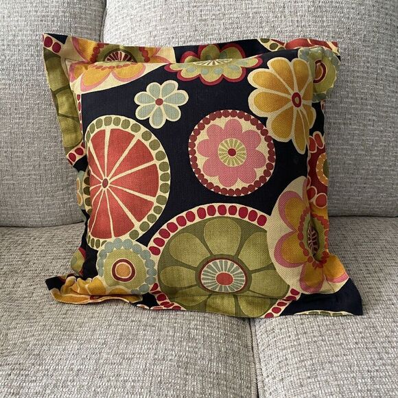 Black Festive Circle Outdoor Pillow Cover W/ Pillow 18” - Picture 1 of 7